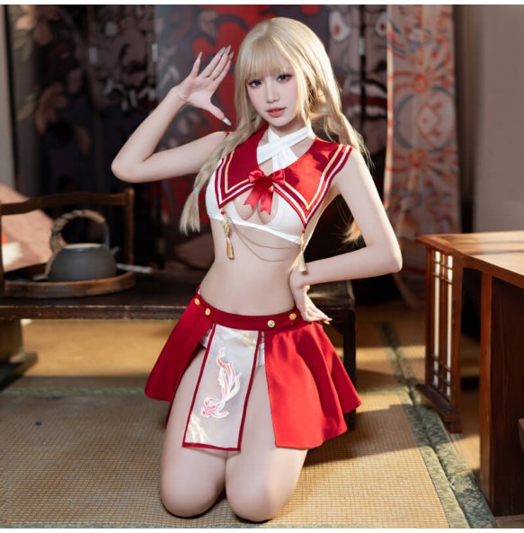 FEE ET MOI - Lucky Koi Schoolgirl Uniform Set (Red - White)